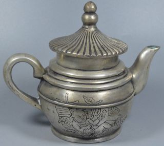 Collectable Handwork Exorcism Old Miao Silver Carve Guanyin Boy Royal Teapot 4