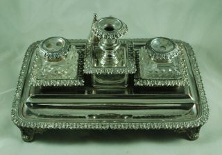 Large Georgian Old Sheffield Plated Inkstand Cgzx