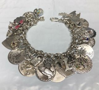 Heavy Sterling Silver Charm Bracelet Loaded With 37 Charms 99.  3g