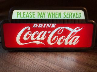 VINTAGE 1950 COCA COLA PLEASE PAY WHEN SERVED LIGHTED CASHIER SIGN 11