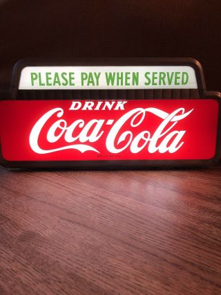 Vintage 1950 Coca Cola Please Pay When Served Lighted Cashier Sign