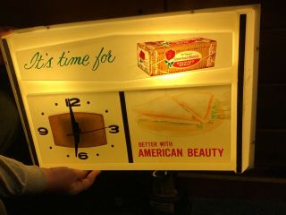 Vintage American Beauty Bread Clock Lighted Clock Sign Holsum Bread Clock