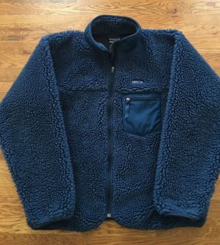Vintage Patagonia Retro X Jacket Fleece Sherpa Deep Pile Blue Navy Large Rare