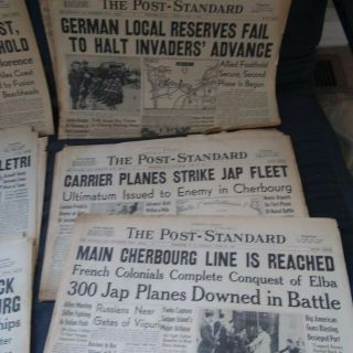 1944 WWII NEWSPAPERS (dates around D day) 6 - 1,  6 - 9,  6 - 10,  6 - 13,  6 - 14,  6 - 17,  ETC. 2