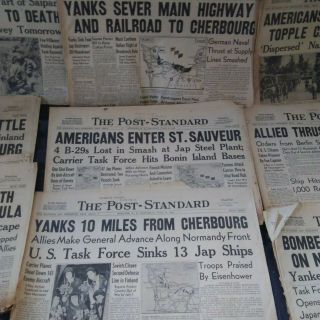 1944 WWII NEWSPAPERS (dates around D day) 6 - 1,  6 - 9,  6 - 10,  6 - 13,  6 - 14,  6 - 17,  ETC. 4