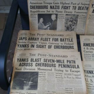 1944 WWII NEWSPAPERS (dates around D day) 6 - 1,  6 - 9,  6 - 10,  6 - 13,  6 - 14,  6 - 17,  ETC. 5