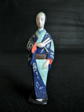 5 Inch Japanese Antique Clay Doll : Samurai