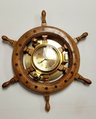 Nautical Ships Wheel/porthole With Quartz Clock - Pre - Owned