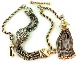 Antique Victorian Solid Silver Albertina Watch Chain - Tassel Fob