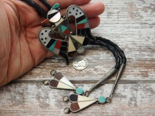 Vtg Old Pawn ZUNI Bobby Corraine SHACK STERLING Silver Large BOLO TIE TURQUOISE 4