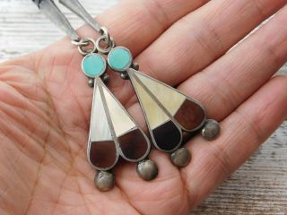 Vtg Old Pawn ZUNI Bobby Corraine SHACK STERLING Silver Large BOLO TIE TURQUOISE 5