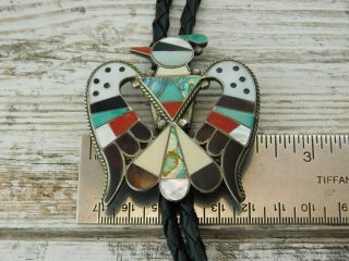 Vtg Old Pawn ZUNI Bobby Corraine SHACK STERLING Silver Large BOLO TIE TURQUOISE 6