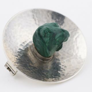 Antique Victorian 800 Silver Carved DOG High Relief Natural Malachite Brooch Pin 5