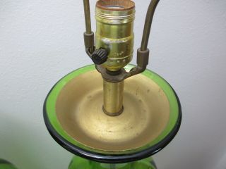 Vintage Blenko Glass Lamps Bottle Shaped Ribbed Green Glass 38 1/4 