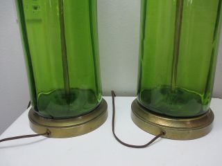 Vintage Blenko Glass Lamps Bottle Shaped Ribbed Green Glass 38 1/4 