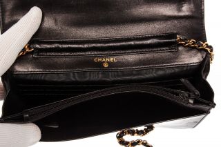 153 - 8 Chanel Vintage Black Patent Leather Wallet On Chain WOC Bag 9