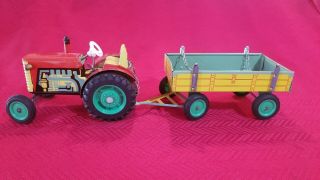 Kovap Tractor & Trailer Tin Litho Wind - Up Toy Ob Czechoslovakia