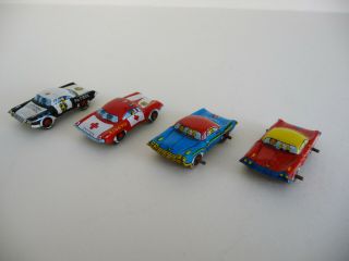 4 Vintage Miniature Japanese Tinplate Toy Cars; Toyota / Kinkyu; 1950 
