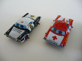 4 Vintage Miniature Japanese tinplate toy cars; Toyota / Kinkyu; 1950 ' s era RARE 2
