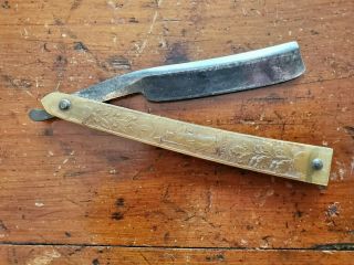 EXCEPTIONAL ANTIQUE GEORGE WASHINGTON STRAIGHT RAZOR PRESSED HORN by RODGERS 3