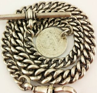 Fine Antique Hallmarked Solid Silver Albert Pocket Watch Chain W Coin Fob