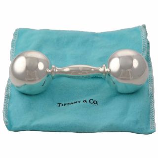 Tiffany & Co.  Sterling Silver Baby Rattle Dumbbell 4.  5 " Inches