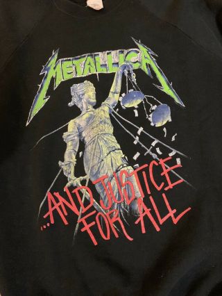 Vintage 1980s Metallica And Justice For All Tour Concert Sweatshirt Crew Neck XL 2