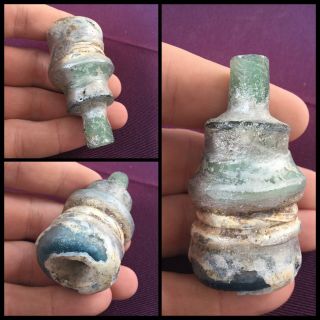 Rare Ancient Roman Aqua/green Glass Bottle,  2nd To 4th Century Ad