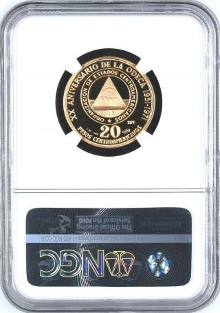 Central American 20 Pesos 1971 Gold NGC PF - 68 20th Anniversary of ODECA Rare 2