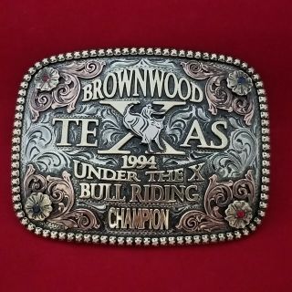 1994 Rodeo Trophy Buckle Vintage Brownwood Texas Bull Riding - Leo Smith 468