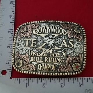 1994 RODEO TROPHY BUCKLE VINTAGE BROWNWOOD TEXAS BULL RIDING - LEO SMITH 468 2