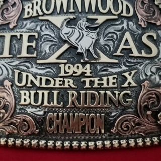 1994 RODEO TROPHY BUCKLE VINTAGE BROWNWOOD TEXAS BULL RIDING - LEO SMITH 468 3