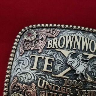 1994 RODEO TROPHY BUCKLE VINTAGE BROWNWOOD TEXAS BULL RIDING - LEO SMITH 468 4