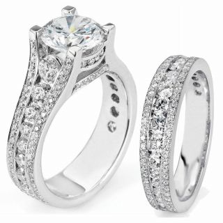 Antique 3.  00ct Round Moissanite Diamond 14k White Gold Engagement Bridal Ring