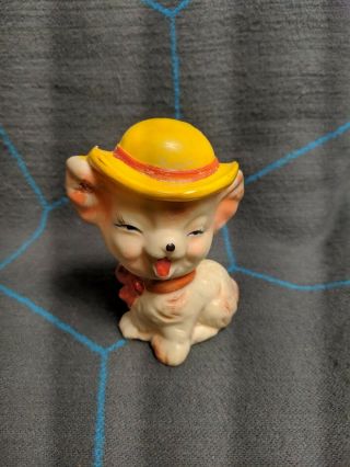 Vintage Plastic Squeaky Toy Dog Puppy Yellow Hat