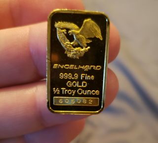 Engelhard 1/2 Oz Gold Bar RARE Serial ' d Gold Eagle / Flag Design 3