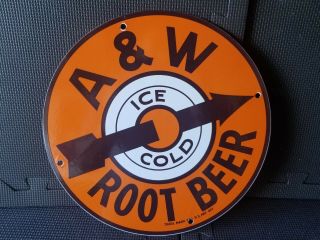 Vintage A&w Root Beer Porcelain Enamel Sign 11 3/4 Soda Pop Cola Fountain Drink