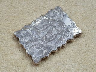 A Lovely Example Of An Antique Victorian Silver Card Case.  Vines & Grapes.  1857.