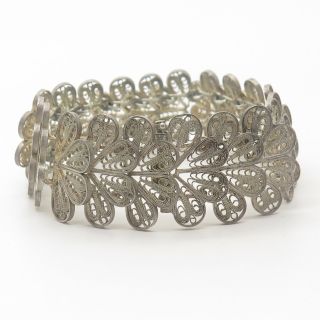 Antique 925 Sterling Silver Filigree Wide Link Bracelet 7 