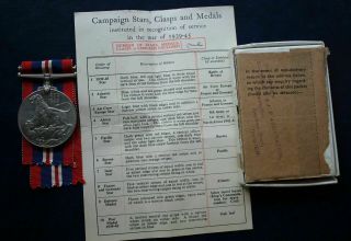 British WWII 1939 - 45 War Medal with Transmittal Paper 2