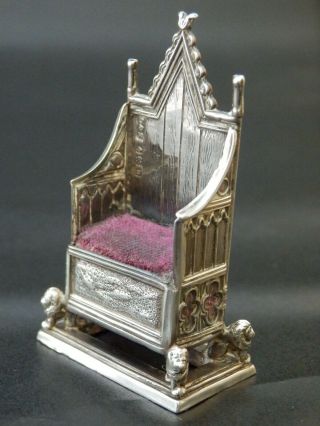 Rare Novelty Solid Silver Antique Coronation Chair Pin Cushion,  Levi & Salaman