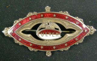 Antique Culver Military Academy Sterling Silver Red Enamel Large Brooch Pin