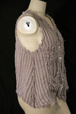 MAGNOLIA PEARL - VINTAGE LINEN STRIPED SLEEVELESS VEST TOP - BUTTONS DOWN FRONT 3