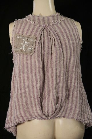 MAGNOLIA PEARL - VINTAGE LINEN STRIPED SLEEVELESS VEST TOP - BUTTONS DOWN FRONT 4