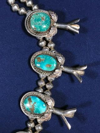 Vintage Navajo Sterling Silver & Turquoise Squash Blossom Necklace Unsigned 6