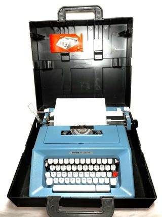 Vintage Olivetti Studio 46 Typewriter Portable Blue White Keys Case Euc