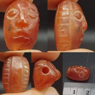 Ancient Rare Unique Carnelian Face Stone Lovely Amulet 39