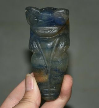 3.  8 " Rare Hongshan Culture Old Blue Crystal Carved Man Sun God Amulet " Gua Jian "