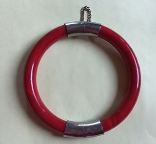 Vintage Red Coral Red Hinged Bangle Bracelet - 2 3/8” Diameter