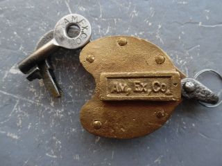 antique DBL SIDED - AMERICAN EXPRESS - AM EX CO freight train padlock lock w key 2